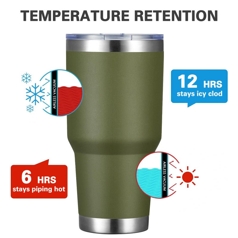MEWAY 30oz Insulated Tumbler With Lids and Straws,Stainless Steel Double Vacuum Coffee Tumbler Cup, Brush, Durable Powder Coated Coffee Cup for Cold & Hot Drinks, Office, Travel(Army Green,8 PACK) - Image 2